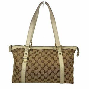 Authentic Gucci Shoulder Bag Abbey Beige Canvas Used GG Vintage Handbag